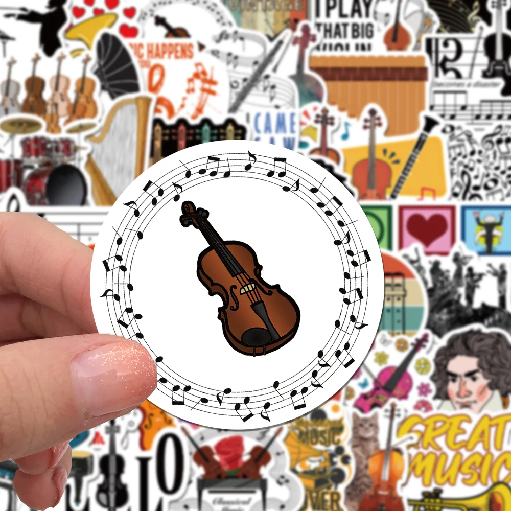 52PCS Orchestral Music Stickers Violin Lover Decals for Water Bottles Laptop Fridge Phone Guitar Laptop Kids Teens Toy Gifts