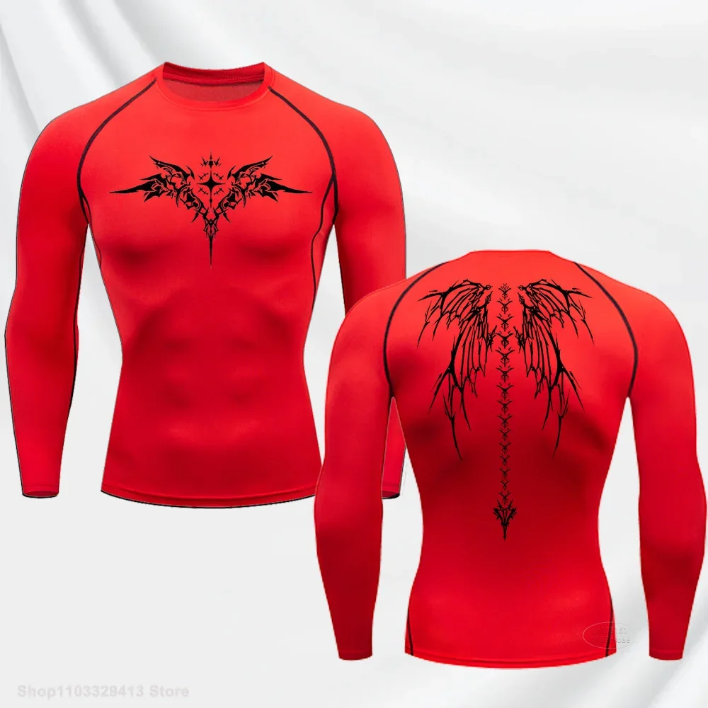 Casualowa nadruk Anime koszulka kompresyjna do biegania męska szybkoschnąca odzież sportowa siłownia sportowa z długim rękawem oddychający Top S-3XL