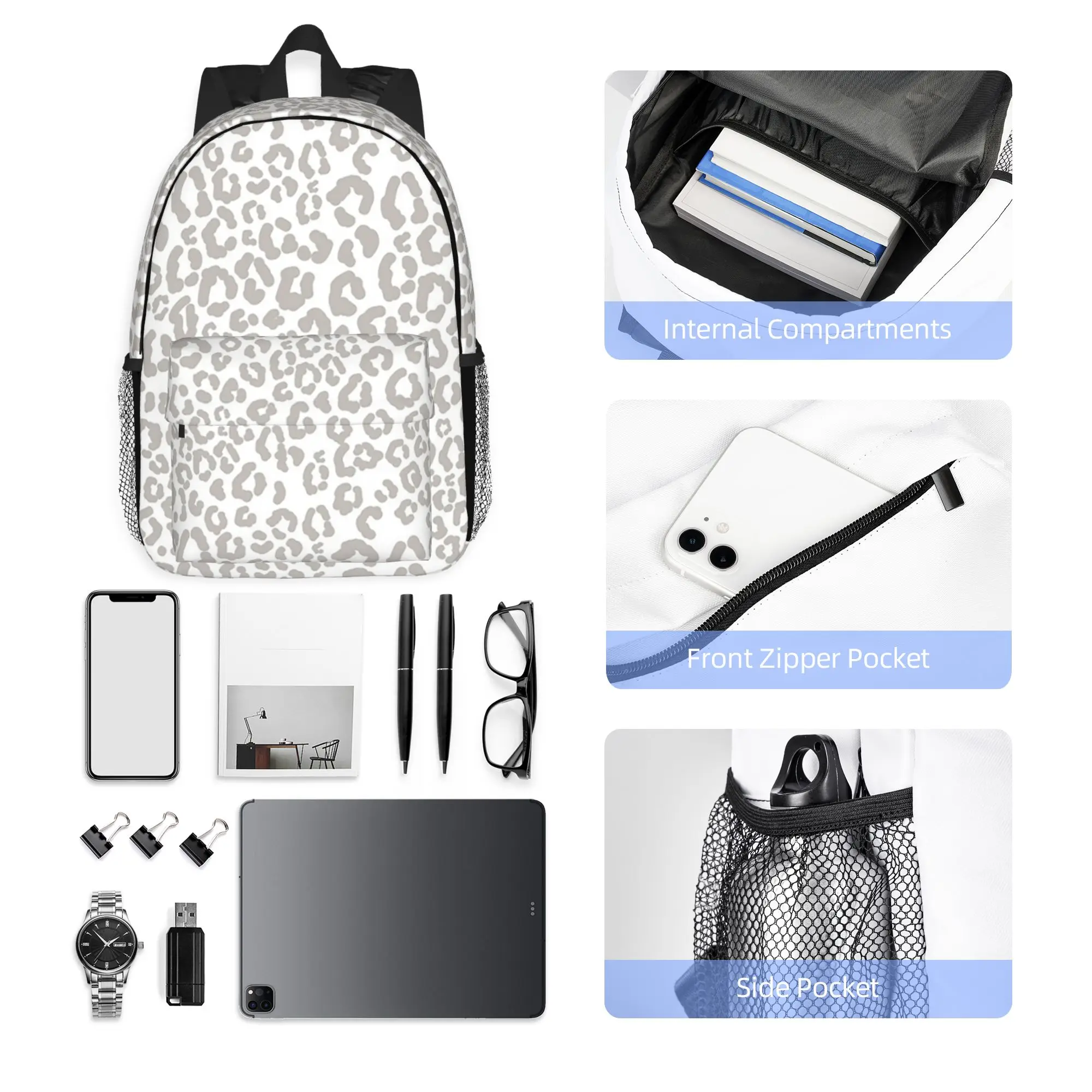 Light Leopard Pattern Backpack Hot Sale Daypack Large Capacity Boys Girls BookBag Shoulder Bags for Men Women School Bag