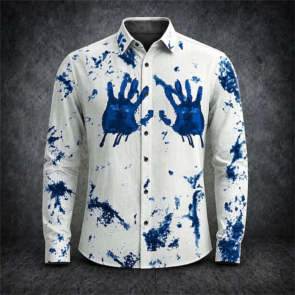 Party men's Graphic shirt Halloween Men's Horror Print Shirt Button-Down Long-Sleeve Top Dark Punk Gothic Street Collared Shirts