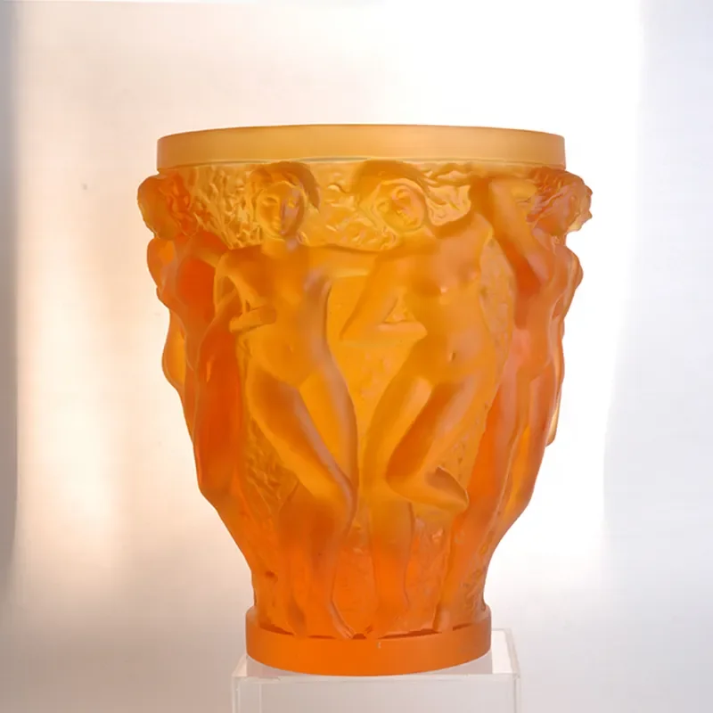Modern Luxury Small Ice Crystal Handmade Glazed Glass Round Tabletop Decorative Vase for Home and Hotel Decoration