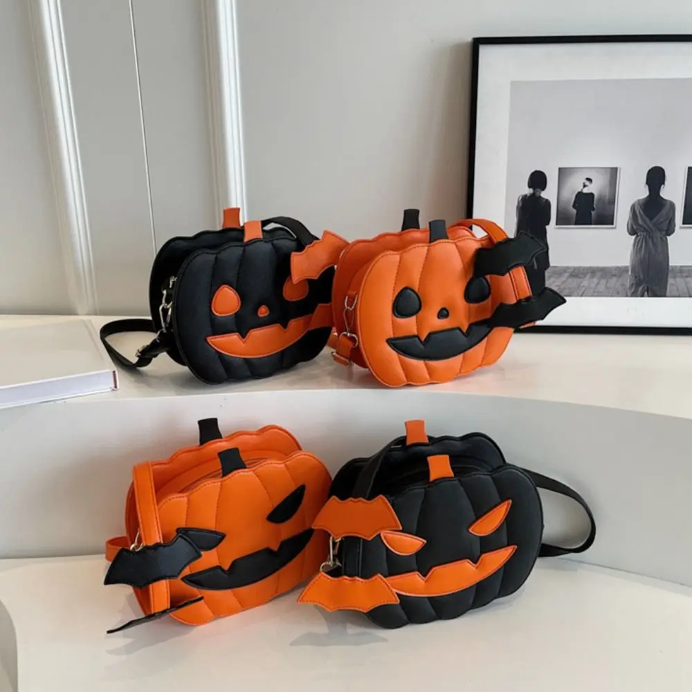

Модная сумка из искусственной кожи с тыквой на Хэллоуин, большая вместительная забавная сумка через плечо с тыквой, квадратная сумка через плечо с летучей мышью, Хэллоуин