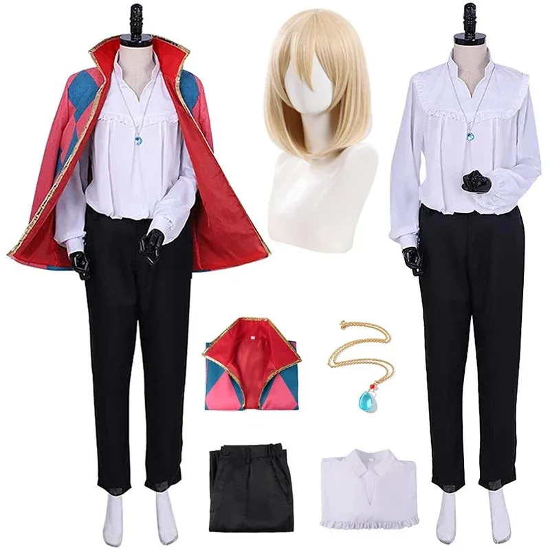 

Howl costume wig anime Howl's Moving Castle cosplay costumes wig jacket necklace Halloween costumes for women men