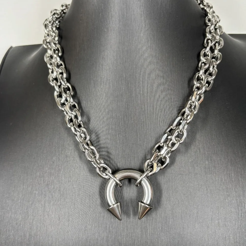 Fashion Punk Style Nose Clip Pendant Geometric Gothic Chunky Chain Choker Rivet Thick Round Ring Spiked Hooves Gifts