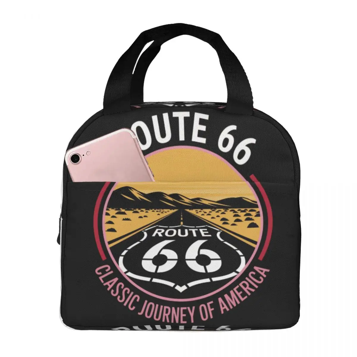 Motorcycle Ride Route 66 Insulated Lunch Tote Bag for Women Portable Cooler Thermal Food Lunch Box Outdoor Camping Travel