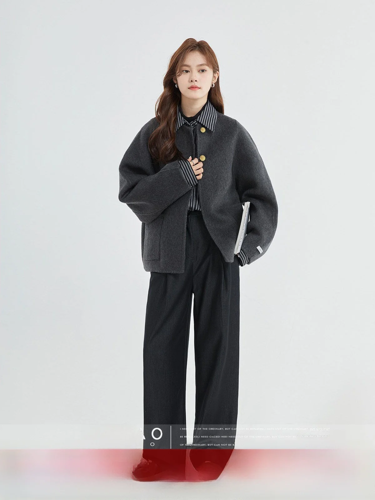 

MoZaic Women's ort Loose Woolen Coat Double-Faced Camere Autumn Winter New Sle Vintage Collar Long Sve Regular Fit