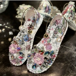 Spring New Women Sneakers Slipper Designer Platform Mules Flat Sandal Sweet Casual Lace Up Pearl Crystal Shallow Ladies Shoes