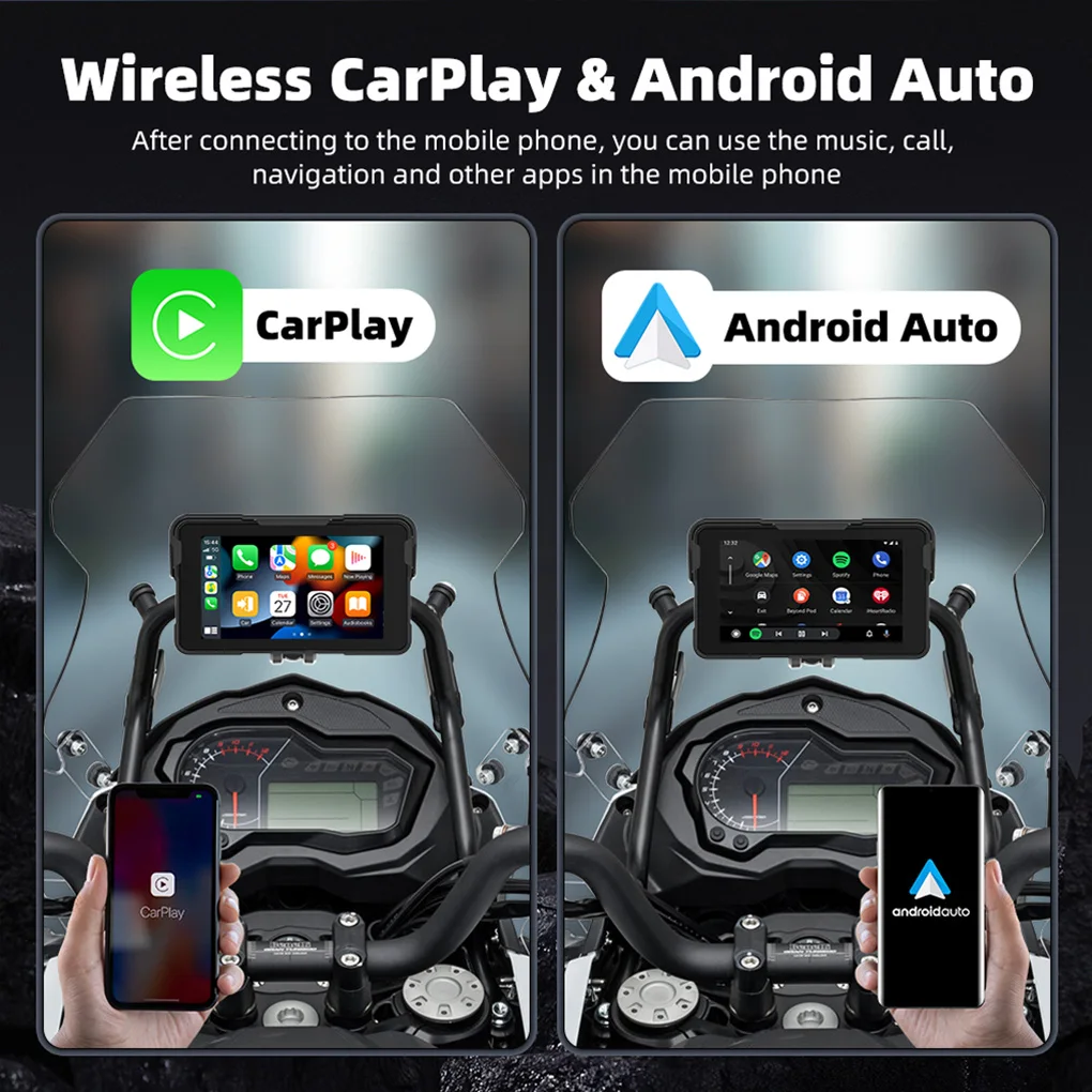 

5-дюймовый водонепроницаемый сенсорный экран, беспроводной CarPlay, мото Android, портативный цифровой мотоцикл, приборная панель, GPS, мотоциклетная навигация