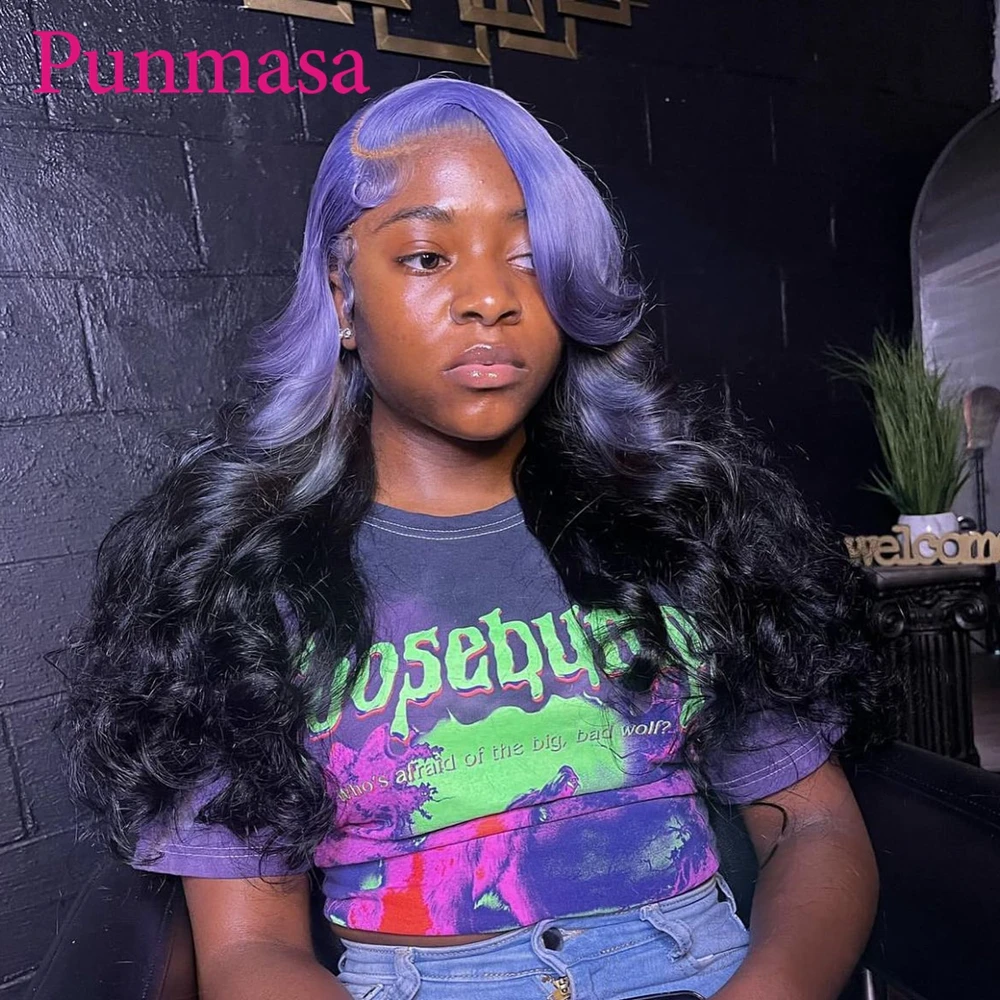 Punmasa Purple Root Body Wave Human Hair Wig 13x6 Transparent Lace Front Wigs for Black Women PrePlucked 200% 13X4 Frontal Wig