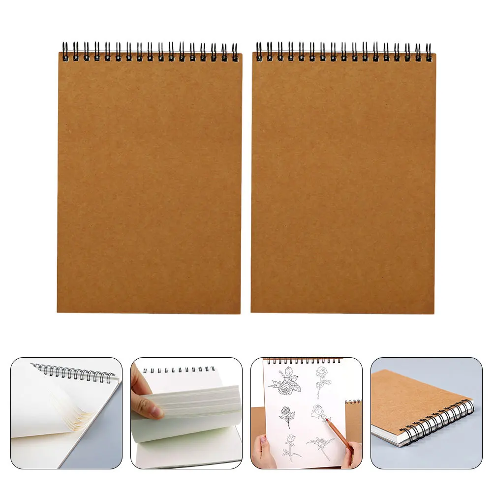 

2Pcs Sketch Book Spiral A4 Notebooks Simple Portable Drawing Paper Painting Notebook for Students Travel Writing Pad