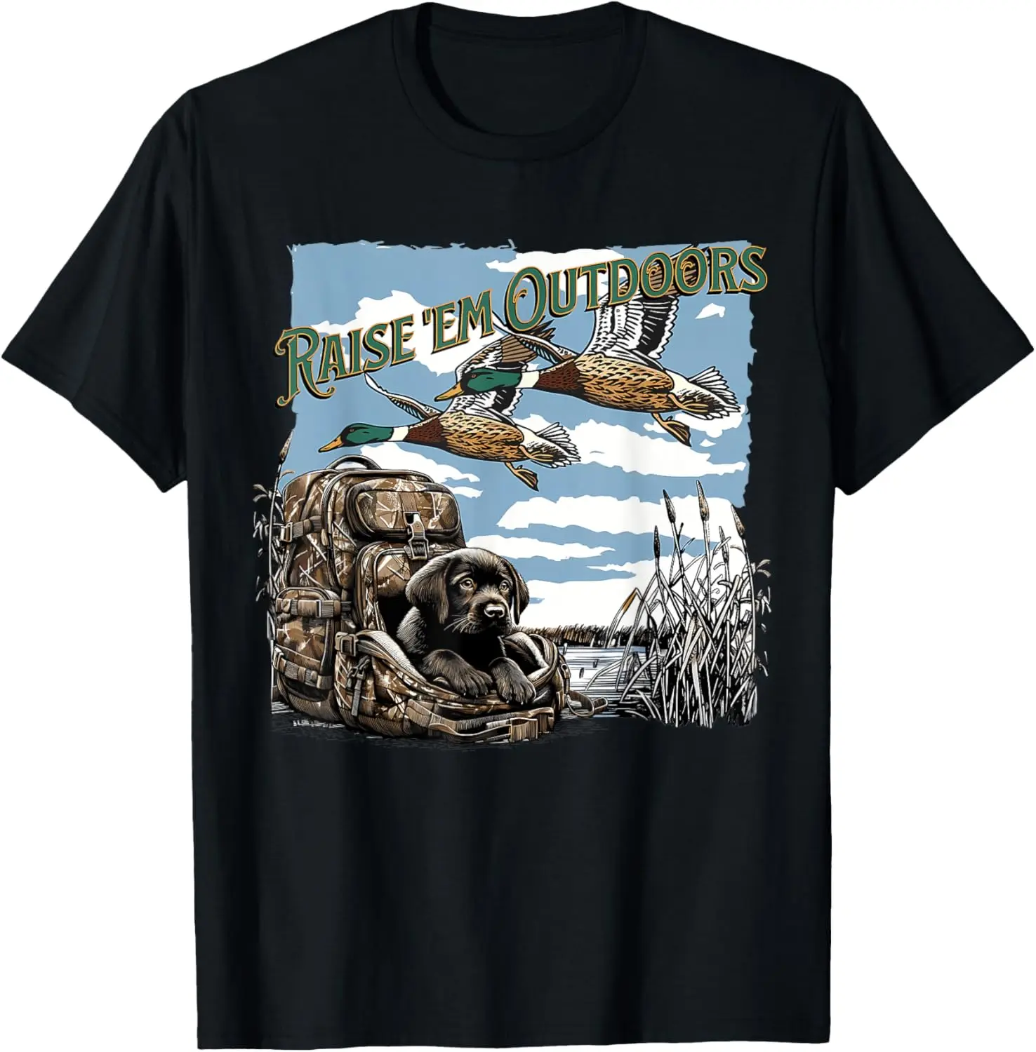 

Забавная футболка Raise 'Em Outdoors Duck Hunting