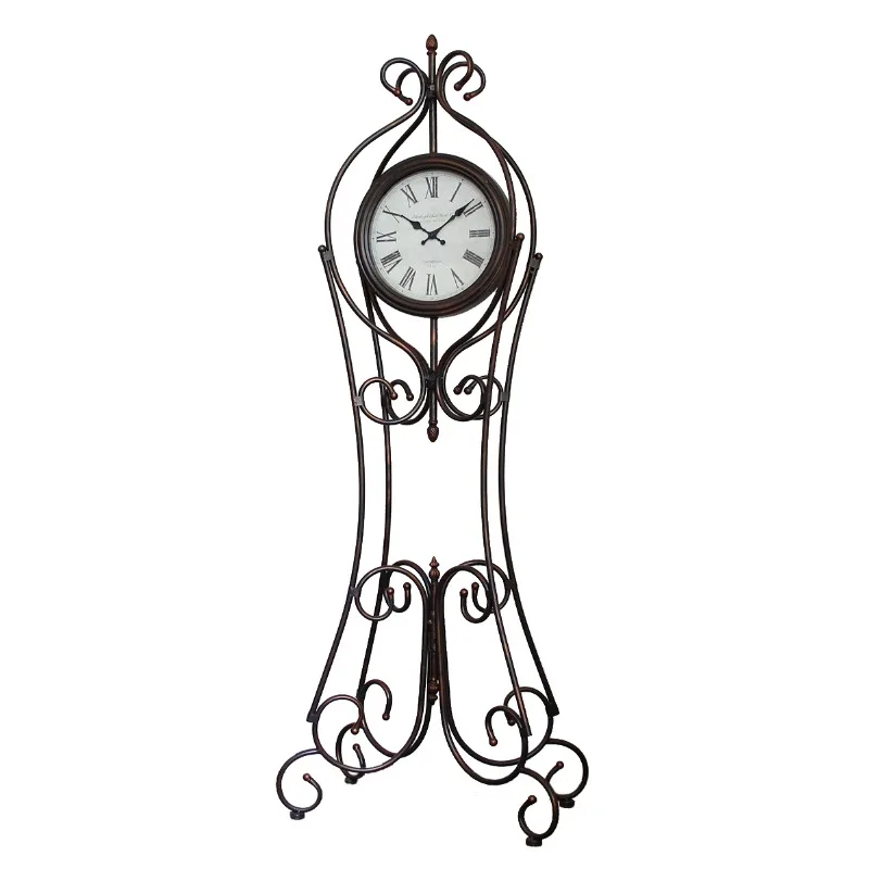 Iron folding vertical clock, homestay living room, antique decoration, floor clock, large glass face clock