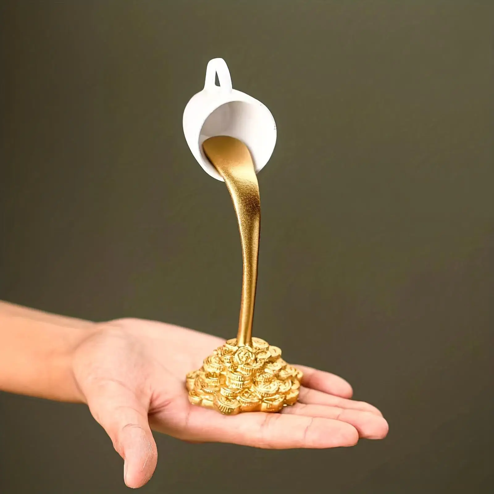 Floating Coffee Cup Mug Sculpture Gift Office Pouring Spilling Coin Figurine
