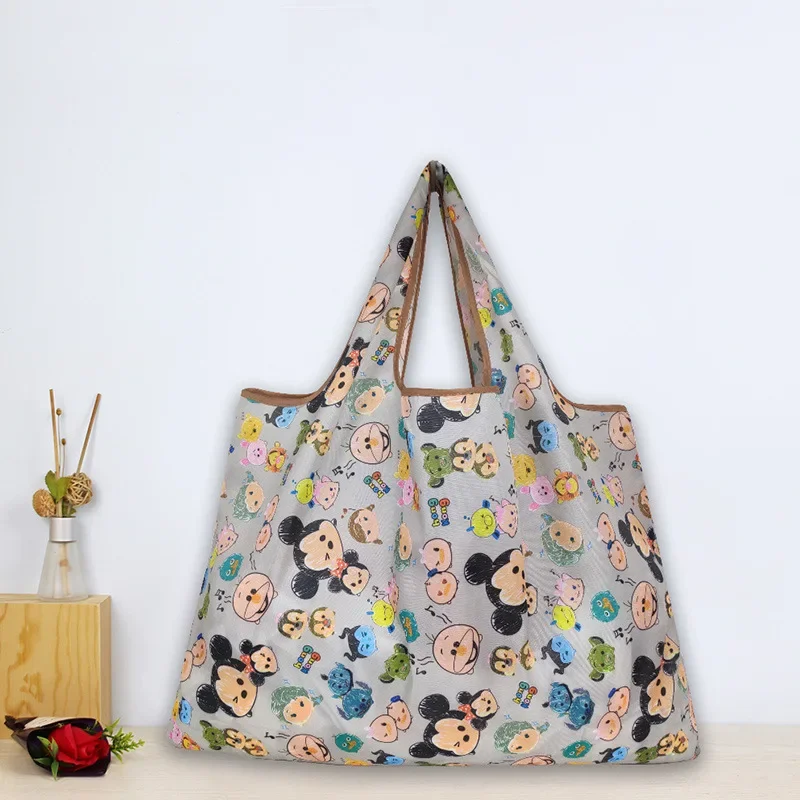 Disney Stitch Tote Bags for Women Mickey Mouse Winnie The Pooh Anime Large Capacity Shopping Bags Folding Storage Bag Handbags