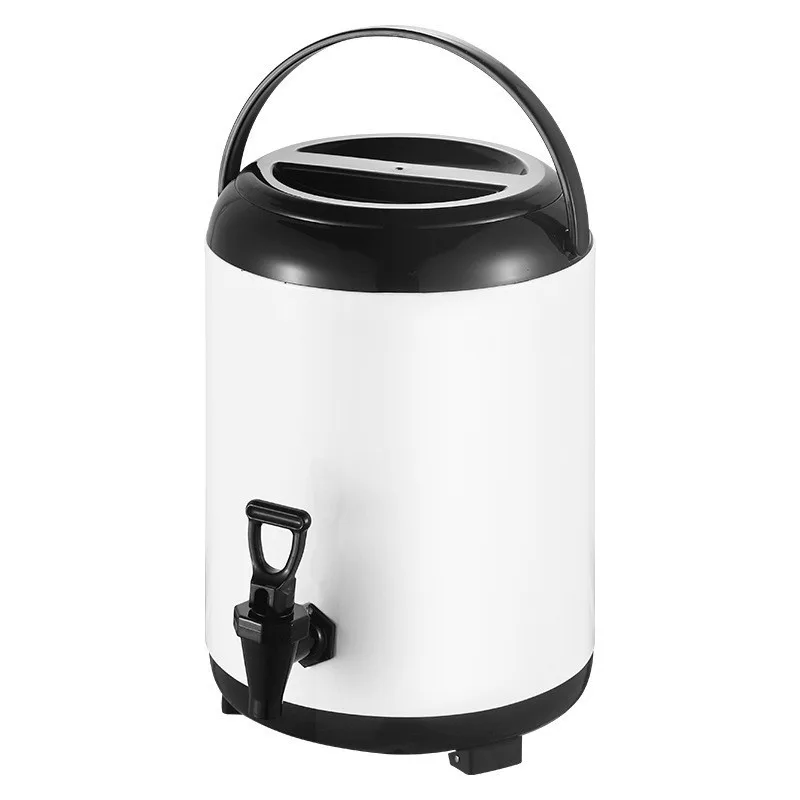

Stainless steel baking paint white milk tea bucket large capacity soy milk coffee insulation bucket three-layer insulation cold
