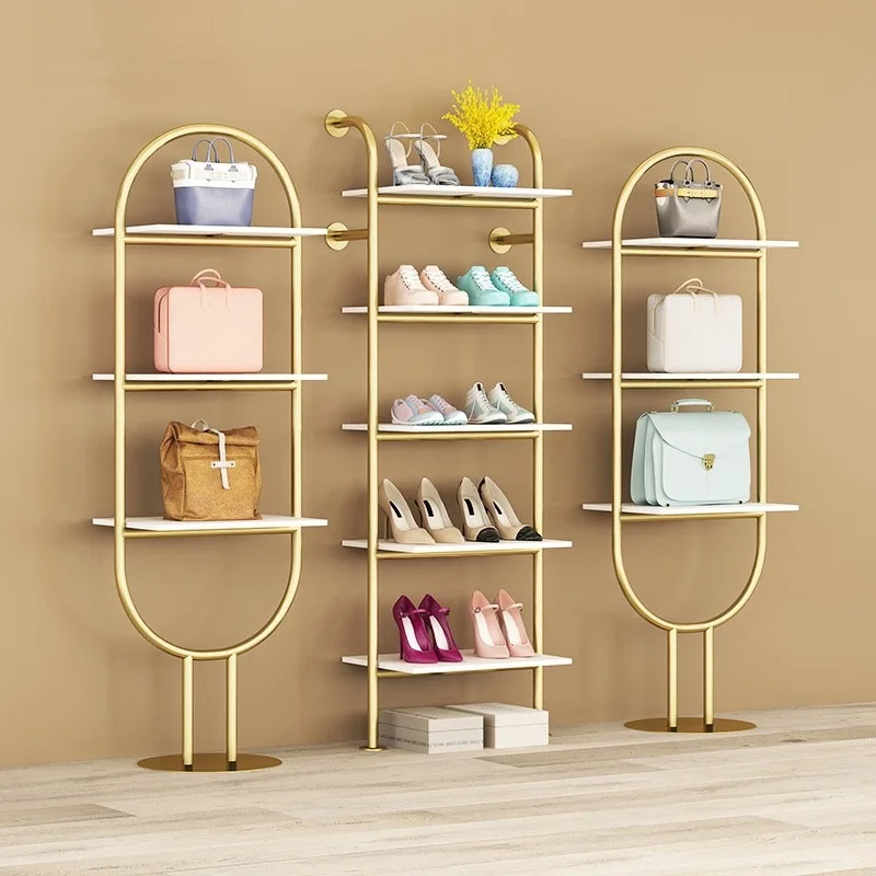 

Clothing store shoe and bag display rack Internet celebrity creative multi-layer shelf shoe store bag store wall floor display s