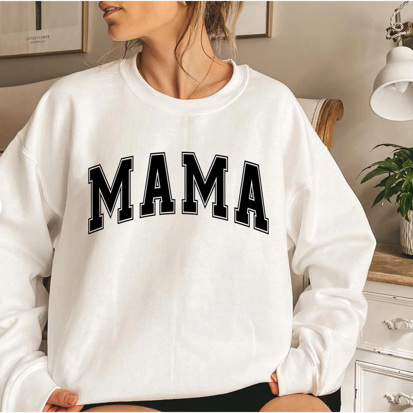 Mama Varsity Sweatshirt Mom Life Hoodie Super Mom Shirt Mother\'s Day Tops Women Fashion Crewneck Sweatshirts