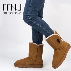 MUSSHOE Winter Warm Snow Boot for Women Mid Calf Classic Mujer Botas Water Resistance Winter Thicken Shoes Slip-on Plush Shoes