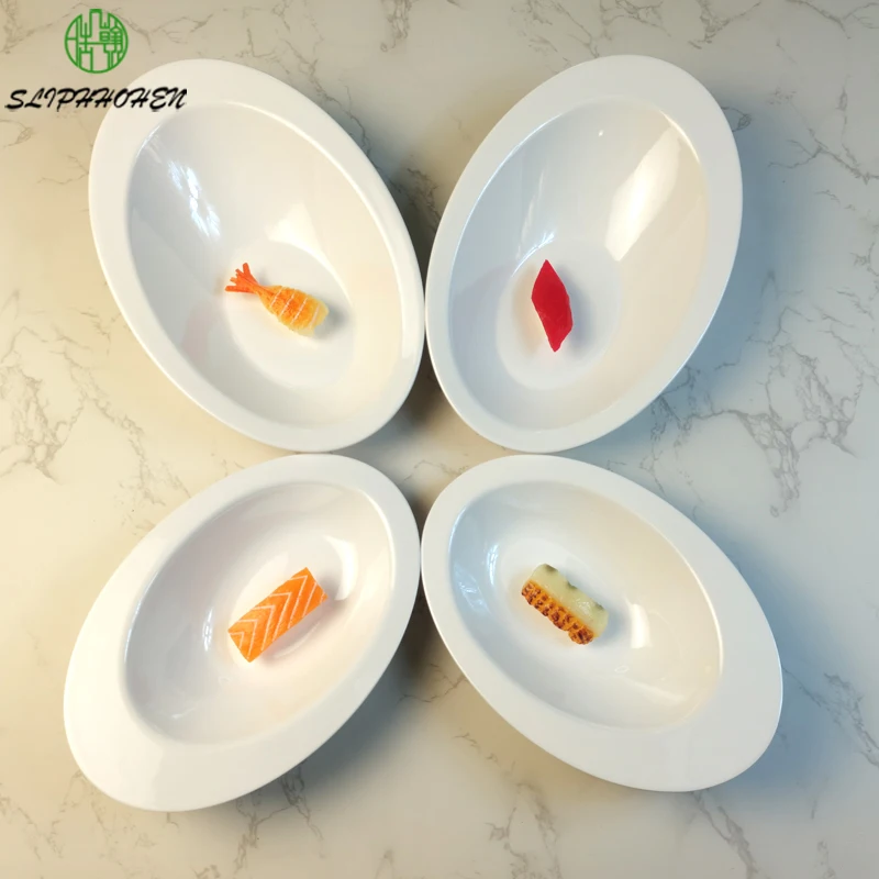 Hot Pot Restaurant White Imitation Porcelain A5 Melamine Dinnerware Slope Plate Naked Dish