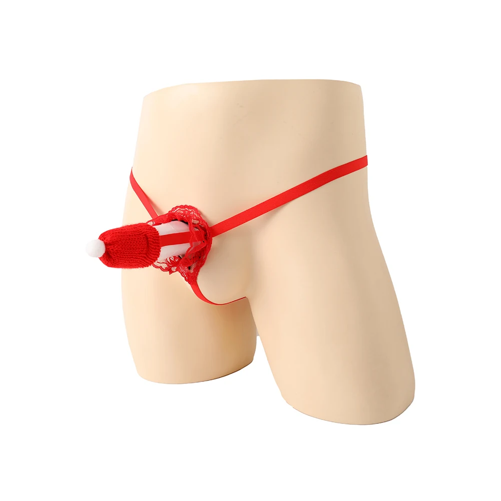 

Mens Sexy Thongs Low Waist Underwear Santa Hat Sissy U Convex Pouch Panties Male G-string Briefs T-Back Underpants Lingerie