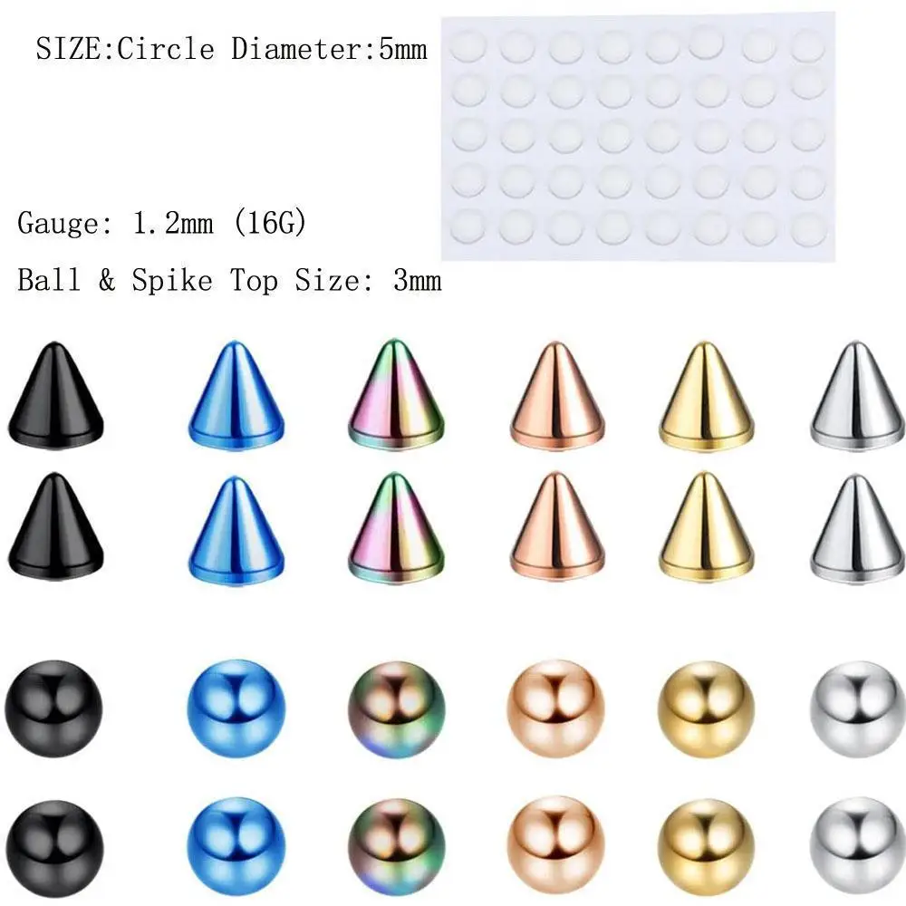 1/68Pcs Fake Nose Eyebrow Ring Fake Lip Labret Studs Replacement Ball with Sticker Faux Nose Studs Non-Piercing Body Jewelry