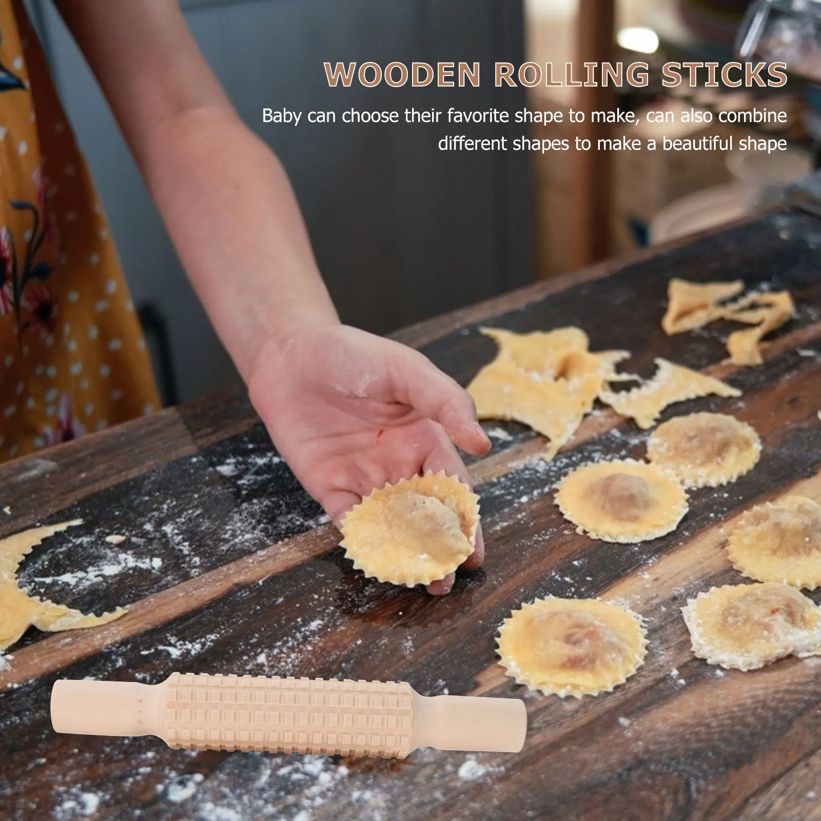 

4pcs Creative Embossing Rolling Sticks Rounded Edge For Baby Safe Use Diy Baking Fondant Cake Decorations Wooden Rolling Pins