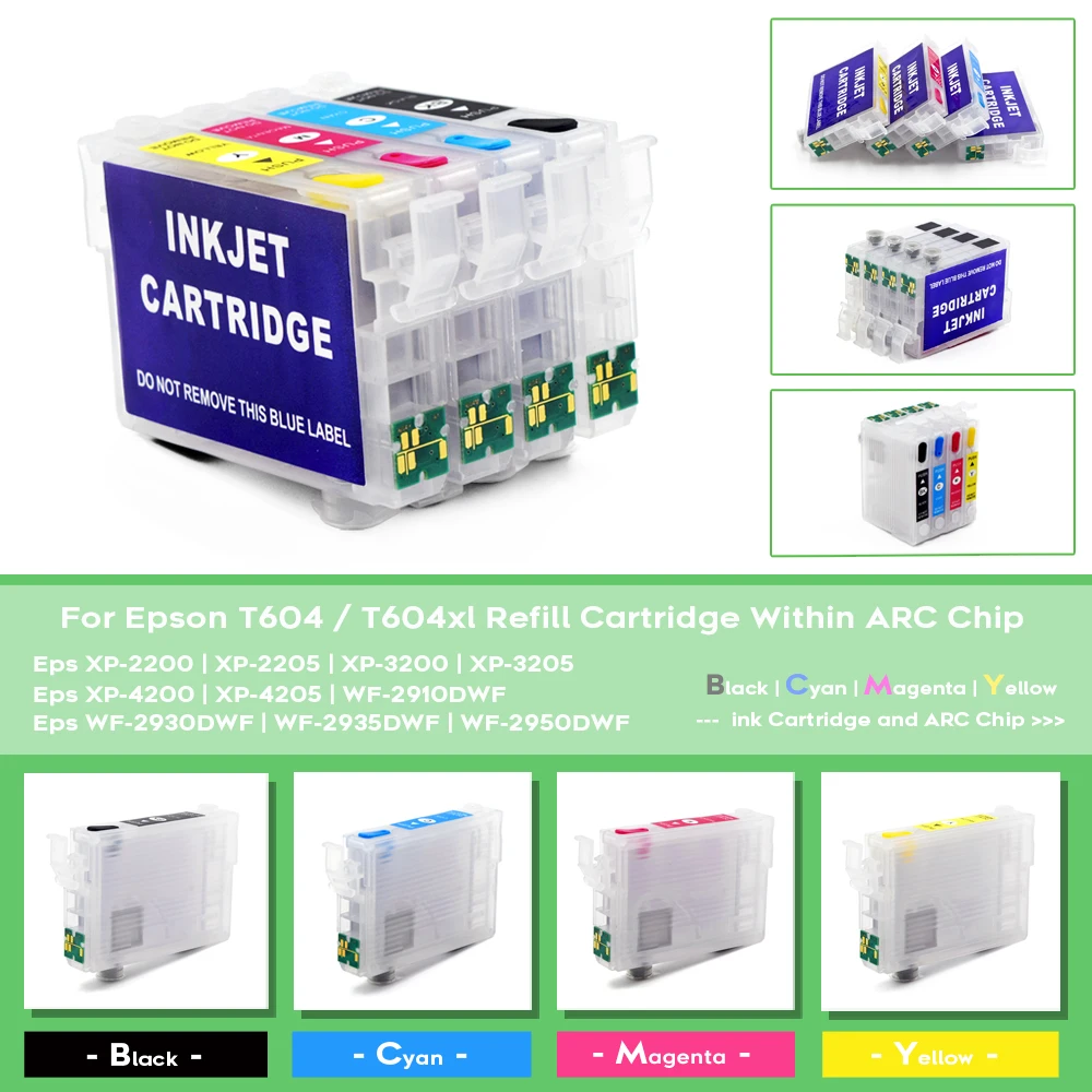 EU 604 604XL T604 T604XL Empty Refillable Ink Cartridge With ARC Chip For Epson WF-2910 WF-2950 XP-2200 XP-3200 XP-4200 Printers