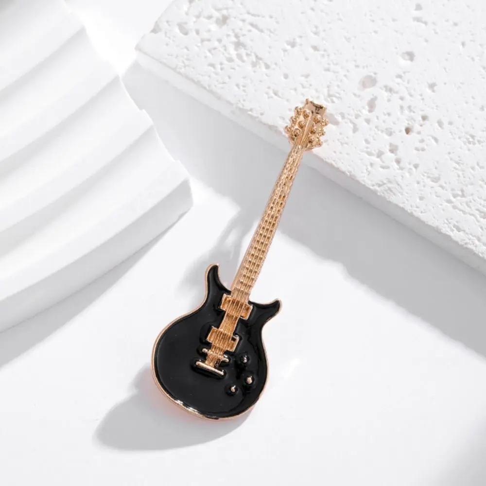 Creative Alloy Guitar Enamel Pin Vintage Jewelry Retro Guitar Badge Concert Black Music Instrument Brooch Unisex