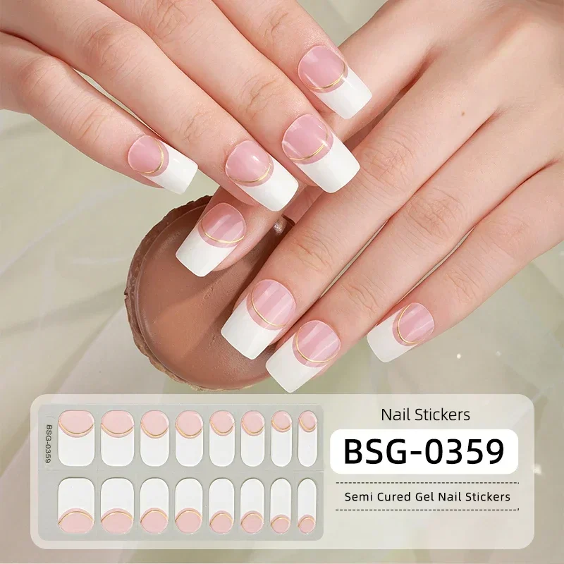 1 Blatt goldene Streifen halb gehärtete Gel Nagel Patch Kleber langlebige Nagel Gel Wraps Set DIY Manicur Dekor Aufkleber für Nagel