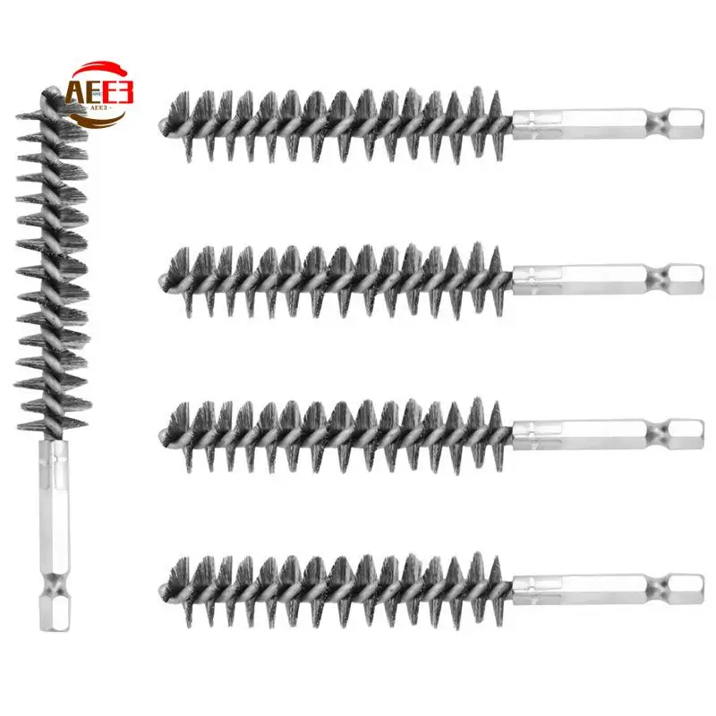 AEE3-Stainless Steel Bore Brush Wire Brush For Power Drill Cleaning Wire Brush Stainless Steel Brush With Hex Shank Handle