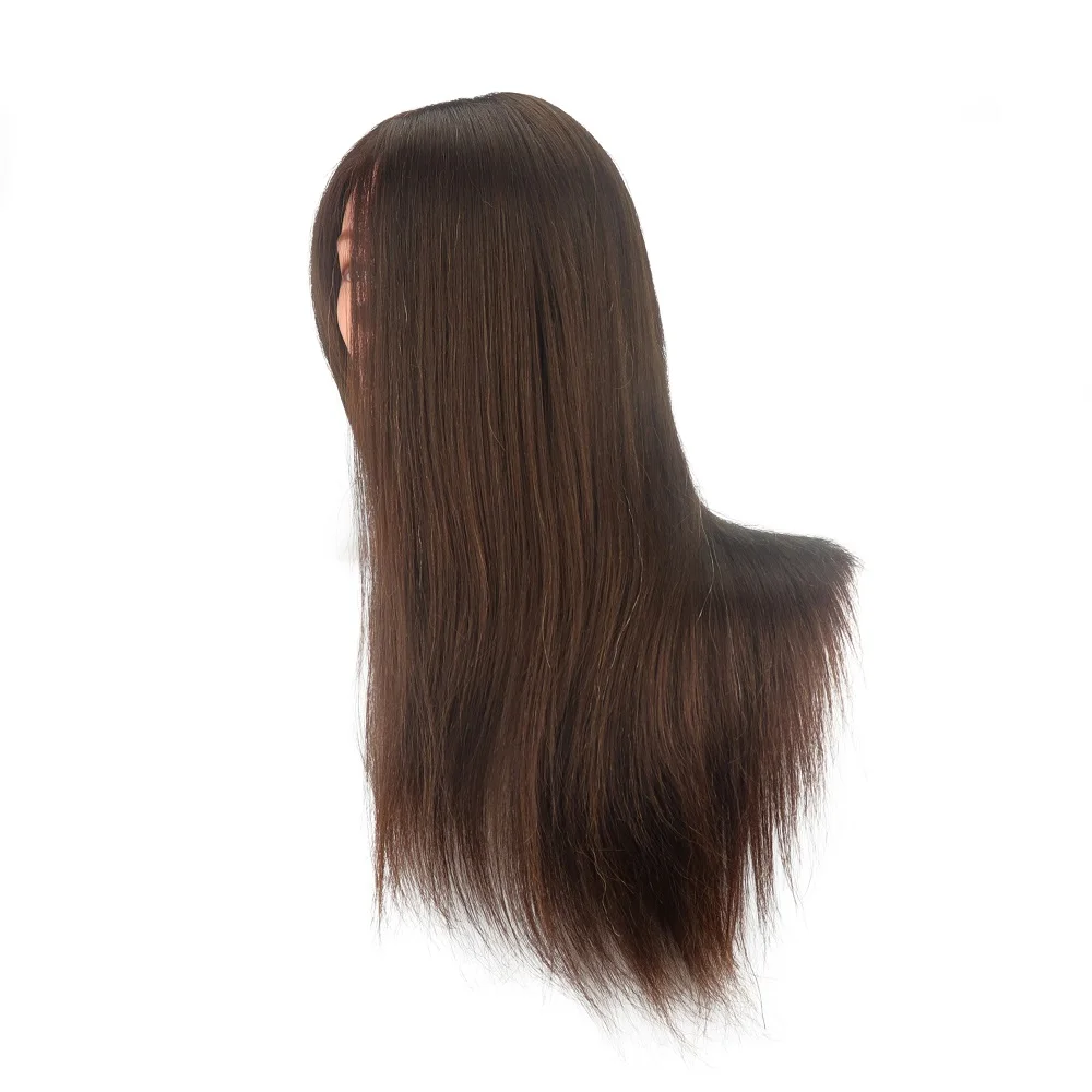 18 Inch Brown 100% Natural Hair Training, Hairdresser Model Head, Doll Head Long Hair Training, Hair Styling Head Model