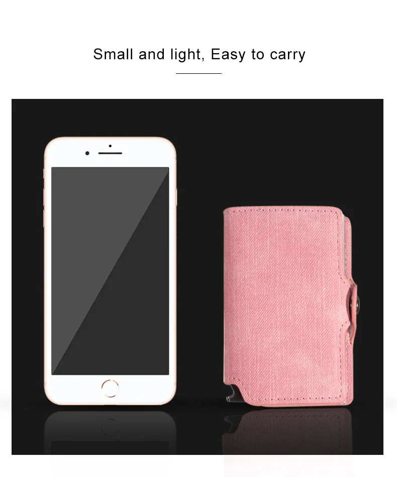 Damen Rosa Geldbörse Schlankes Minimalistisches PU-Leder Automatisches Pop-Up-Portemonnaie Geldklammer RFID Aluminium Kreditkartenhalter für Frauen Männer – Detail 10