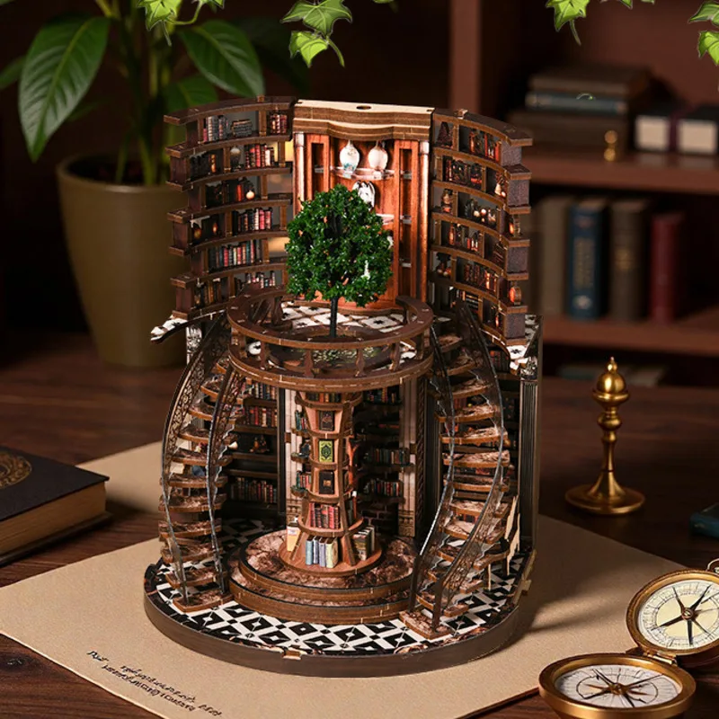 NEW DIY Wooden Book Nook Figurines Miniatures Wisdomed Rings Book Repository Bookend Friends Birthday Gifts Home Decor Crafts