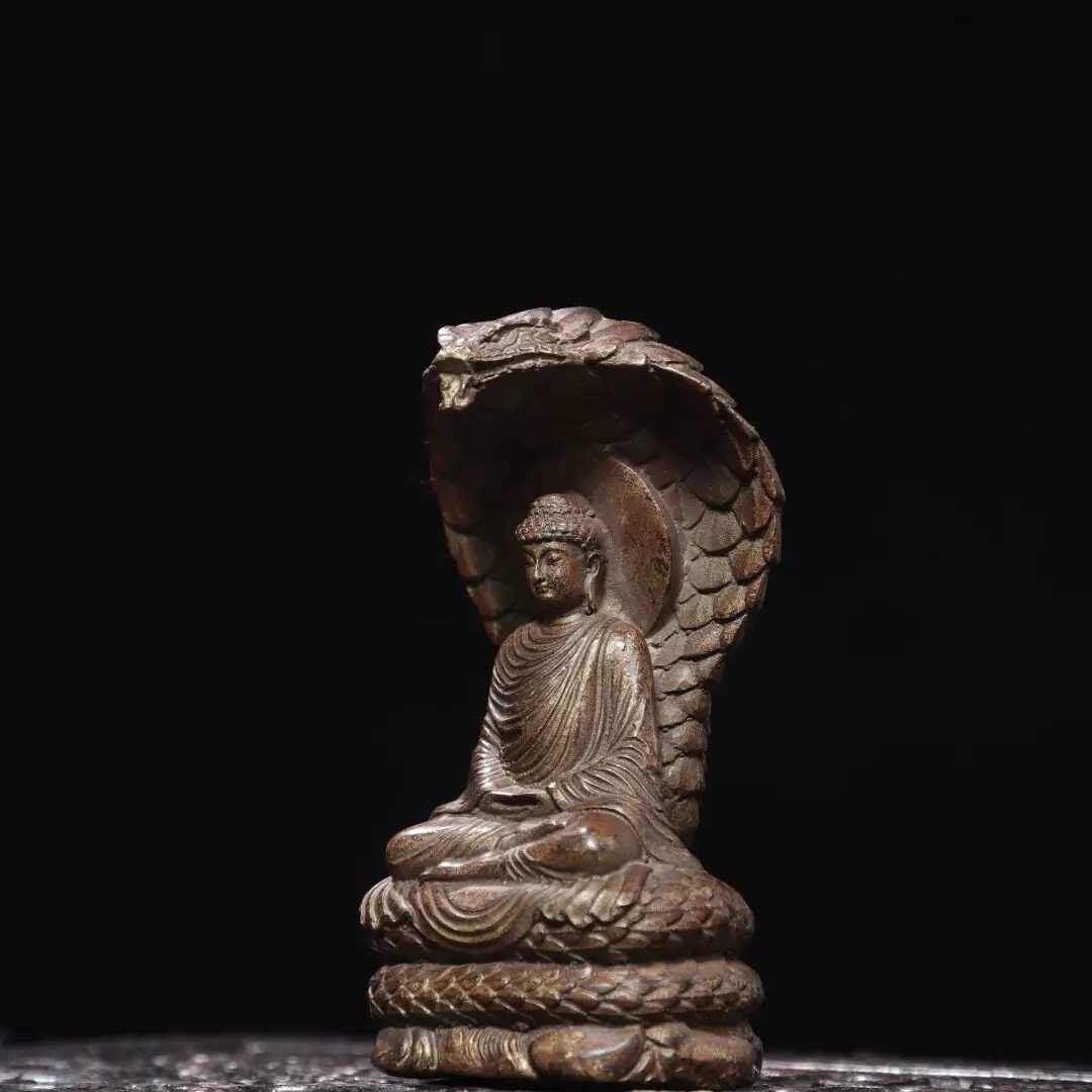 Handmade Pure Copper Shakyamuni Buddha Statue Naga Snake Protector Tathagata Figurine Home Altar Worship Decor Meditation Blessi