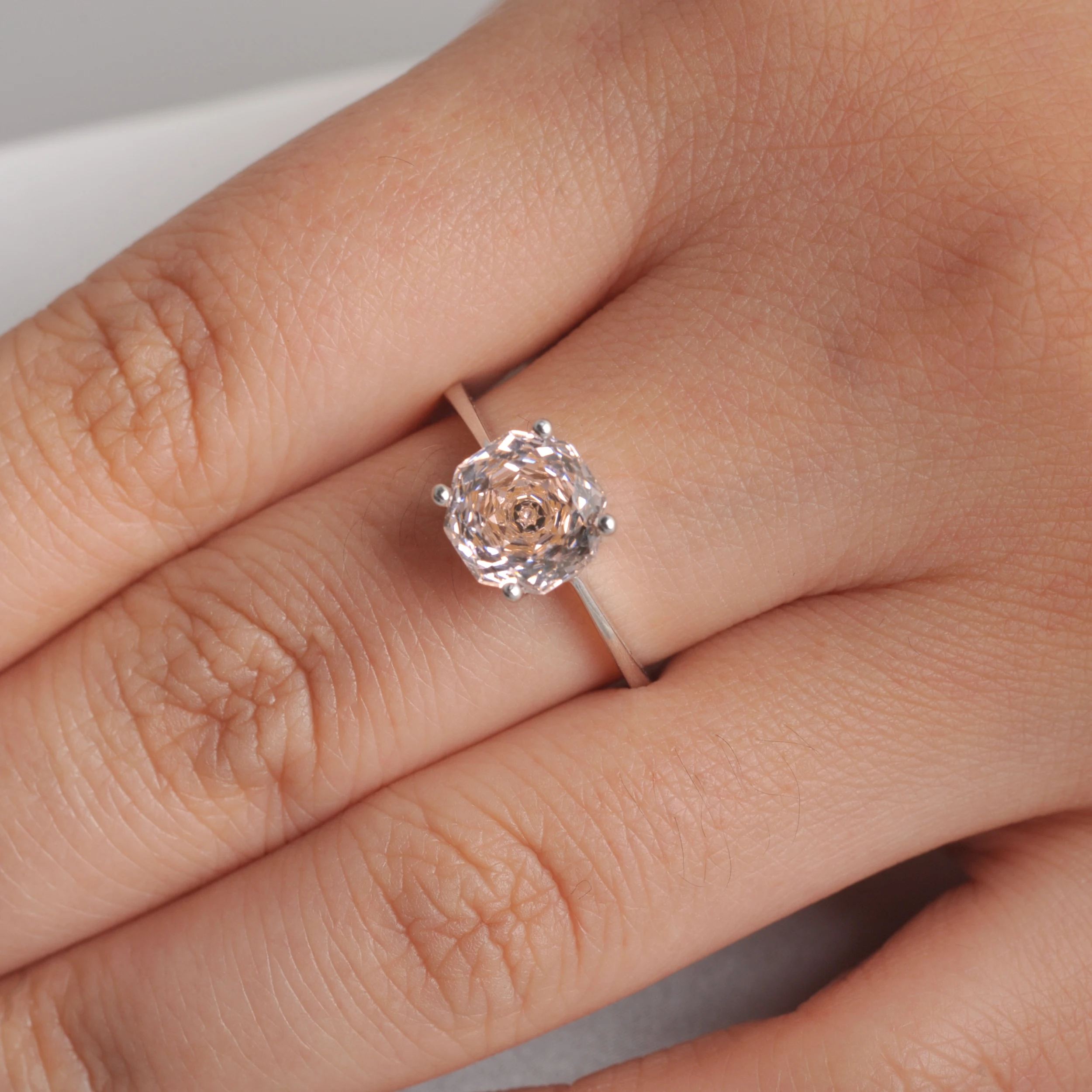 Potiy 2ct Octagon Rose Cut Morganit Rosa Zirkonia Solitär-Ring, 925 Sterling Silber Schmuck Geschenk für Frauen mit – Detail 23
