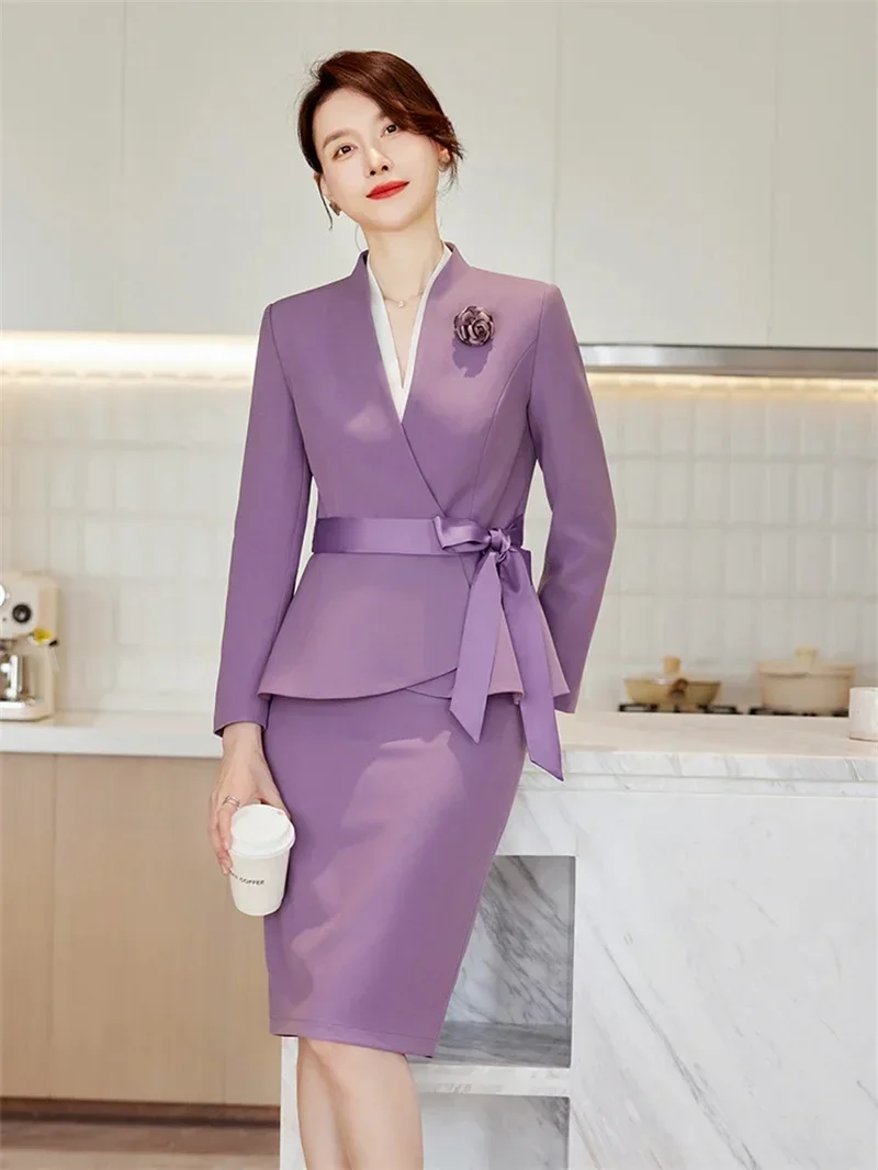 Office Lady Women Suit Skirt Set Blazer 2 Piece Jacket+Prom Dress Female Spring Business Work Wear Elegant Formal Coat Midi Gown