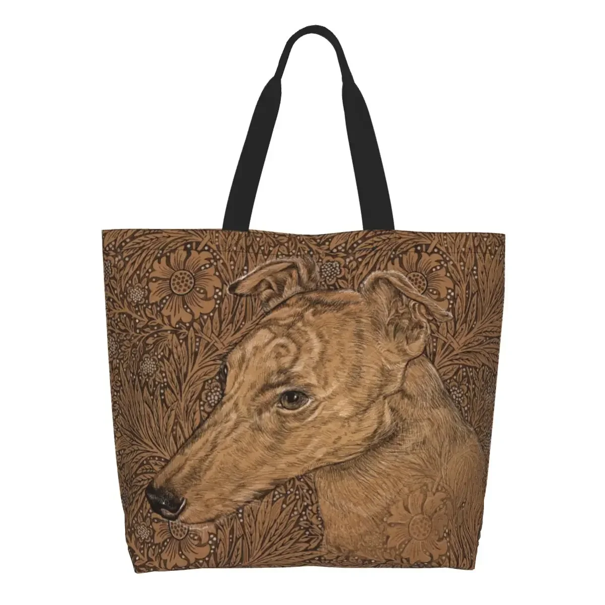 On William Morris Marigolds Groceries Shopping Bags Printed Canvas Shopper Shoulder Tote Bag Large Capacity Whippet Dog Handbag