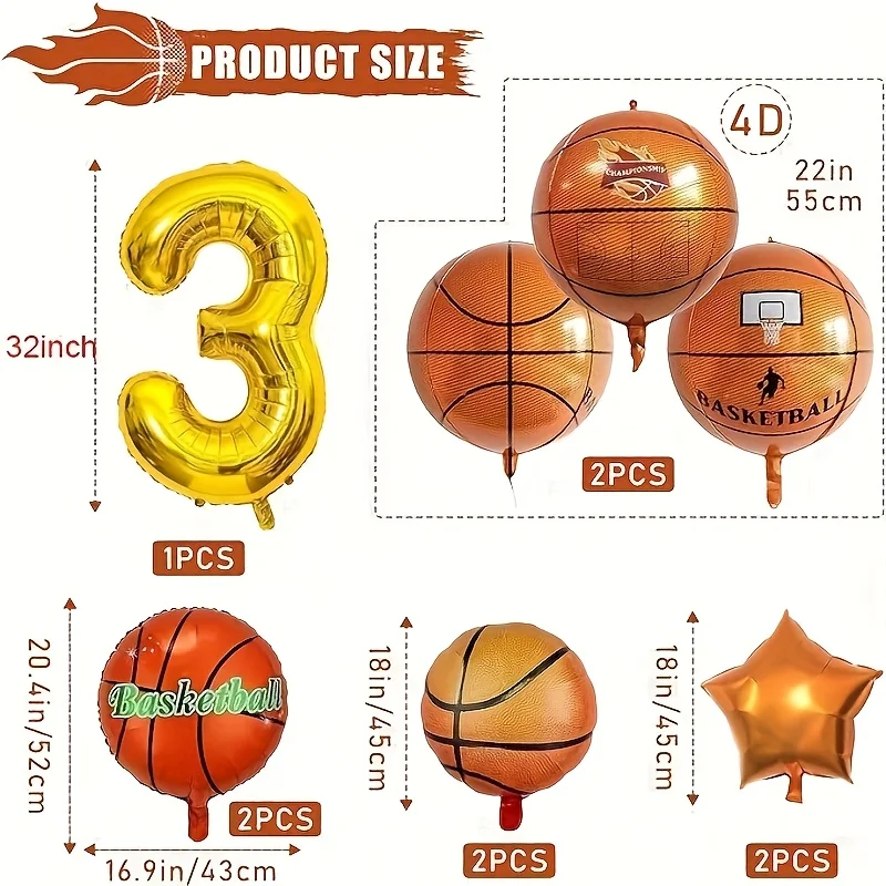 9-teiliges Foto-Requisiten-Set zum Basketball-Themen-Geburtstagsfeier, Geburtstagsdekoration, Themenparty-Dekor, Partyballons, unverzichtbar für Sportfans – Detail 1