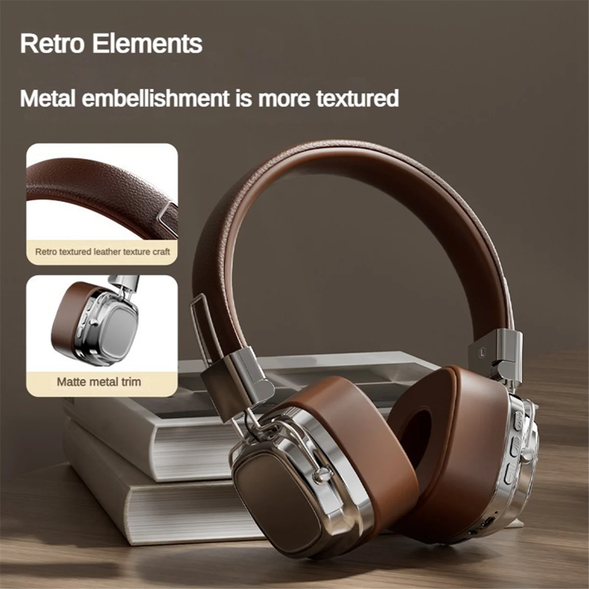 Retro Classic over Ear ชุดหูฟังสตูดิโอสเตอริโอ Bluetooth5.3 หูฟังไร้สาย Touch Control Type C หูฟัง,A