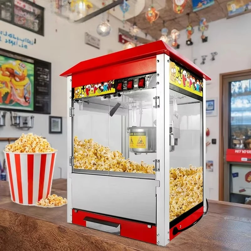 1400W Hot Air Popcorn Machine, Commercial Table Top, Auto Stir, Retro Style, Snack Maker for Party, Home Cinema, 110/220V