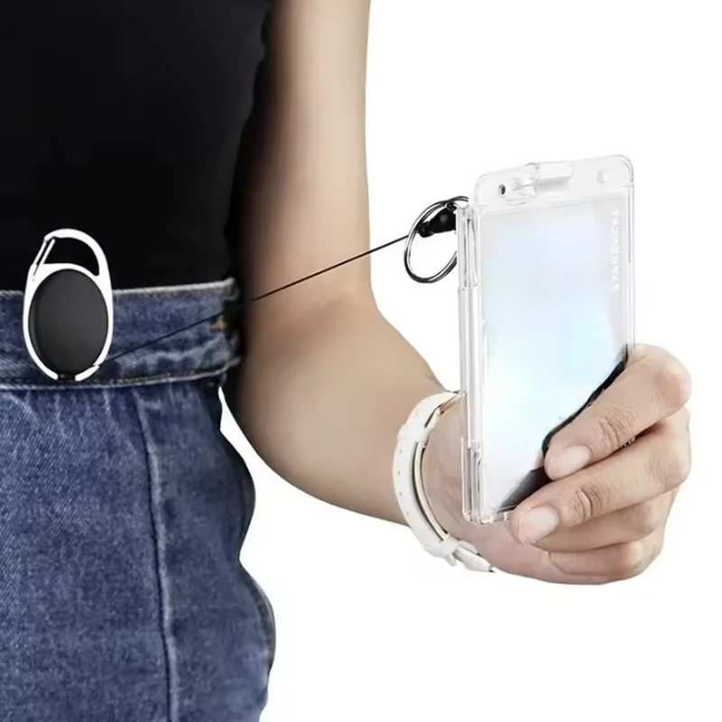 1/5 Uds llavero insignia carrete retráctil pase permiso de trabajo funda doble ranura para tarjetas titular de la tarjeta Protector etiqueta de identificación cubierta