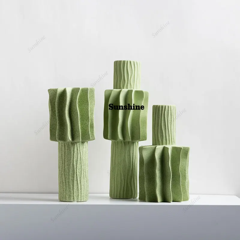 Modern simple ceramic vase ornament green flower ware home soft decoration jewelry