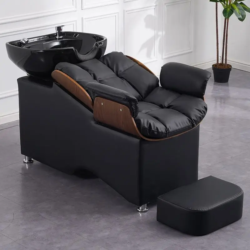 cm-Modern Design Barber Semi-Reclining Shampoo Bed Portable Ceramic Flush Massage Synthetic Leather for Hair Salon~