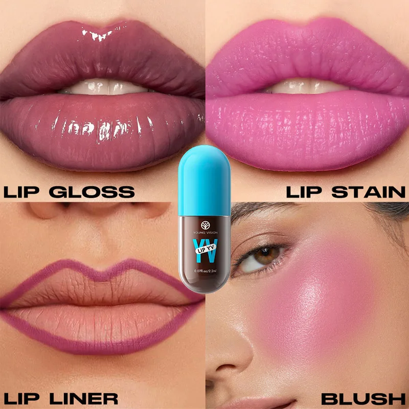 Kit de labios 4 en 1, delineador y rubor de brillo de labios, juego de lápiz labial líquido multiusos de 3 colores, resistente al agua de larga duración, juego de regalo de maquillaje