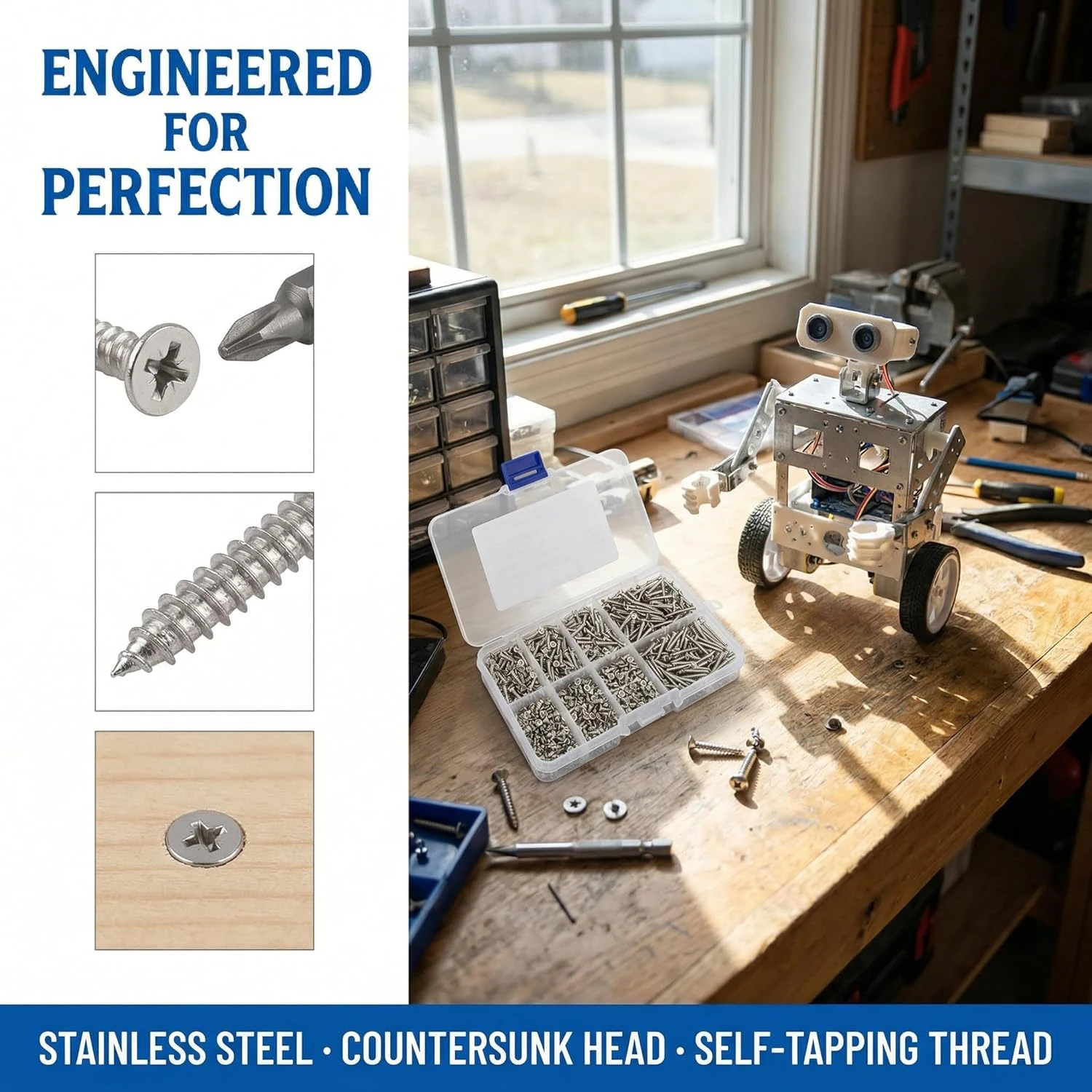 240-Piece Self-Tapping Wood Screw Set Box 8 Sizes M2 Flat Metal Screws Classification Kit for Home Improvement image 6