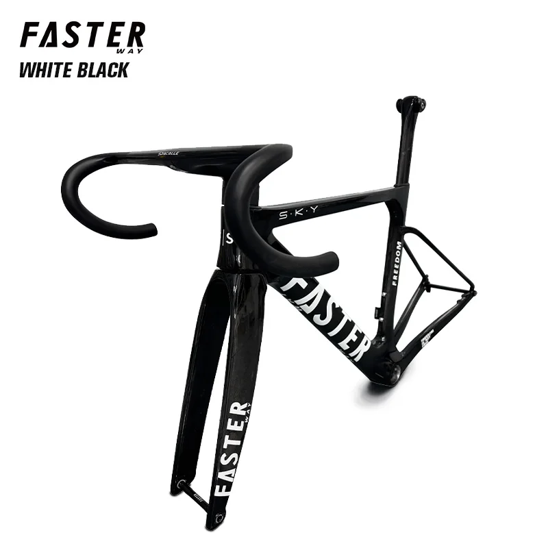 FASTERWAY Freedom كلاسيكي أسود الحصان إطارات الكربون دراجة الطريق الإطار مع شوكة Seatpost المشبك سماعة المقود 32C مكبح قرصي