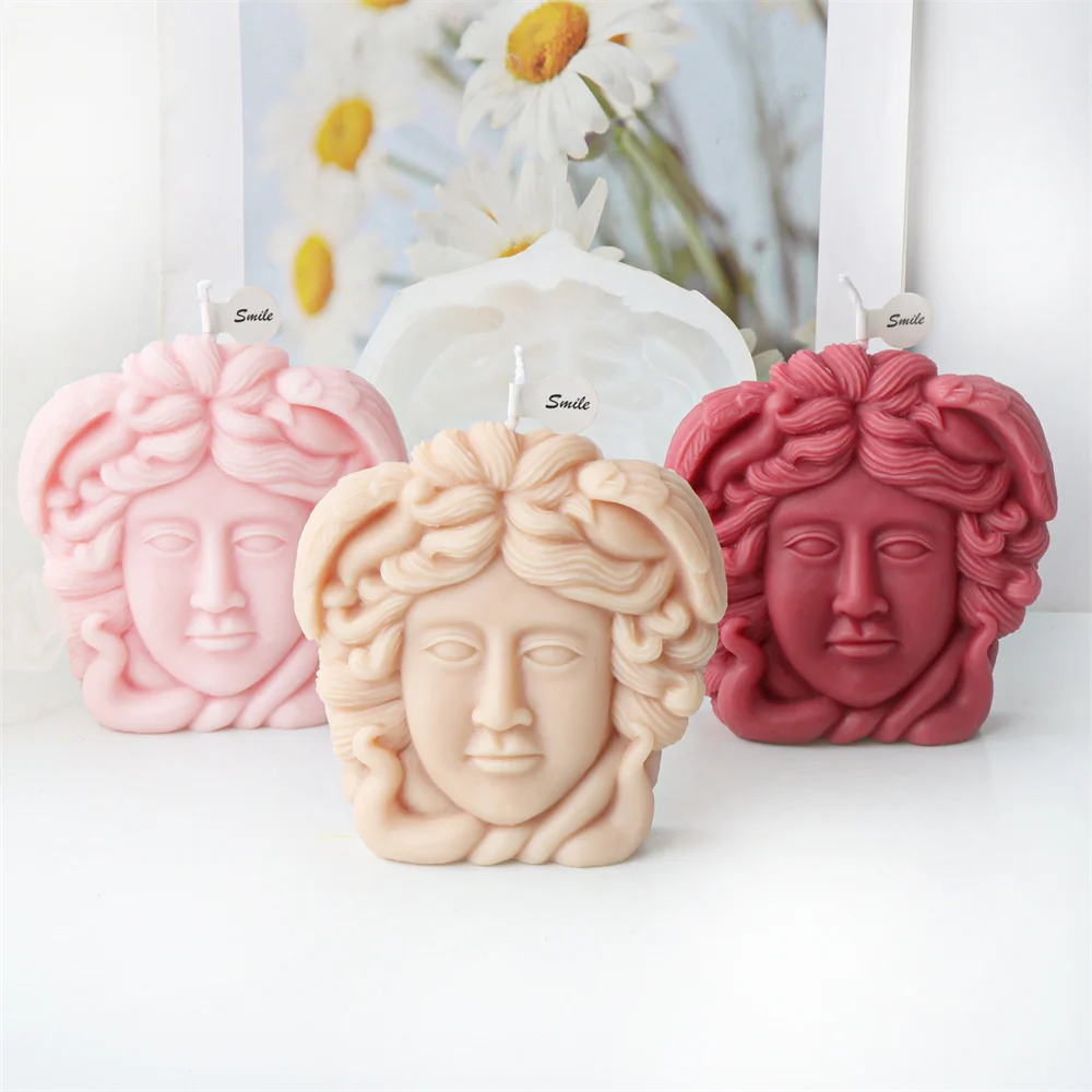 Medusa Candle Mold Silicone Greek Goddess Statue With Snake Hair, Body And Face Made Of Plaster And Silicone Mold