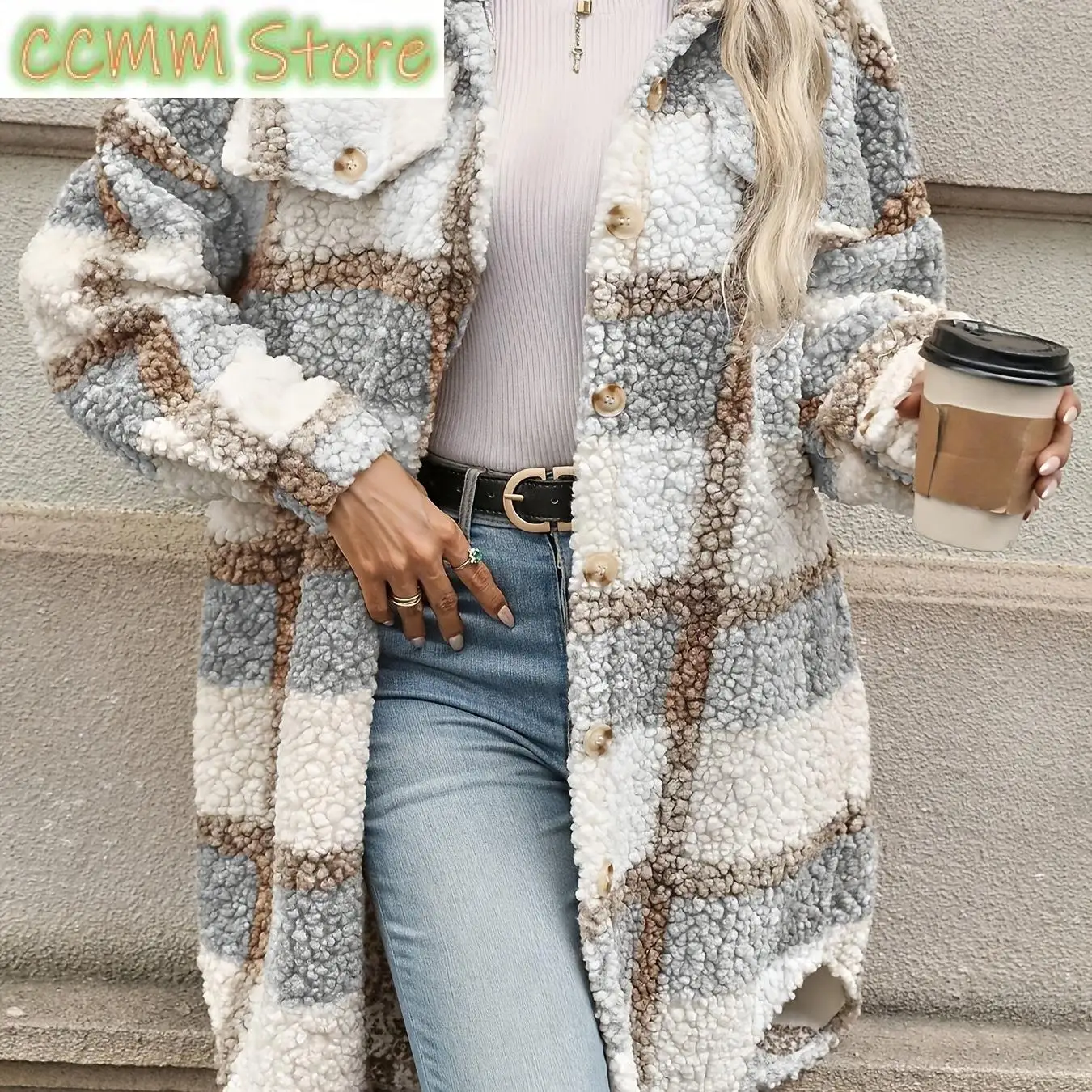 Autumn Hot Sale of The Season New Women's Thick Woolen Coat Plaid Print Cross-Border Fashionable Elegant Full Sleeve Length Made