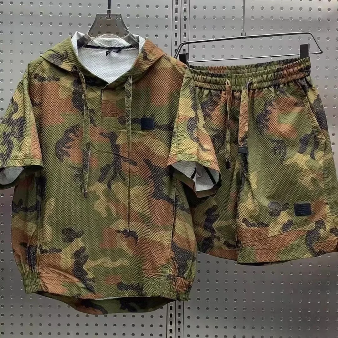 Ensemble de glace à séchage rapide à capuche pour hommes, short décontracté, manches courtes, couple, américains coréenne, été, nouveau, 2 pièces, 2024