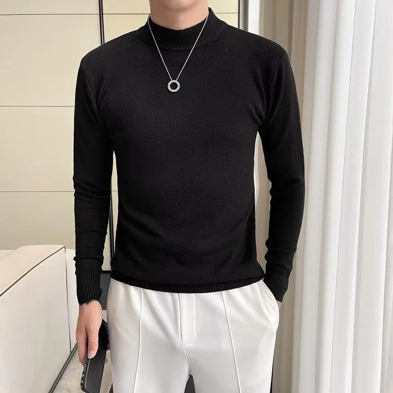 

Ride's 2024, осенне-зимний новый однотонный вязаный свитер с высоким воротником, универсальный легкий мужской вязаный свитер Maturi Sle